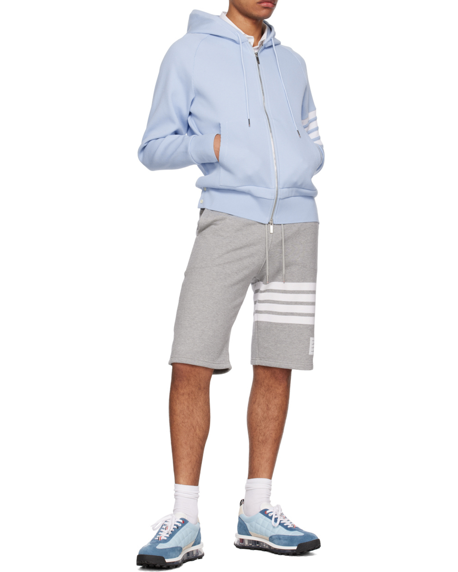 Thom Browne Quilted Lace-up Sneakers In Light Blue