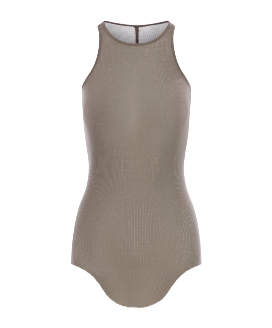 Rick Owens Ribbed Tank Top In Viscose And Silk In Gray