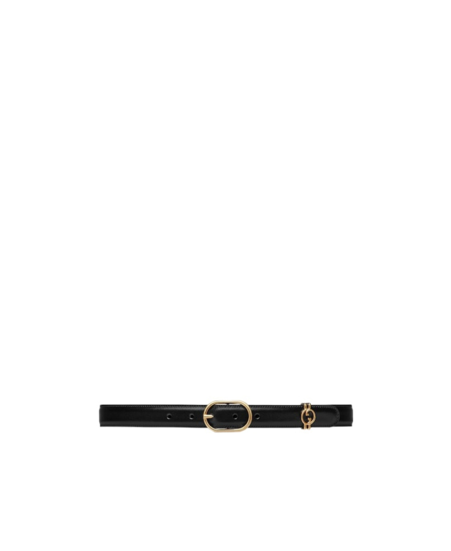 Gucci Interlocking G-logo Plaque Leather Belt In Black