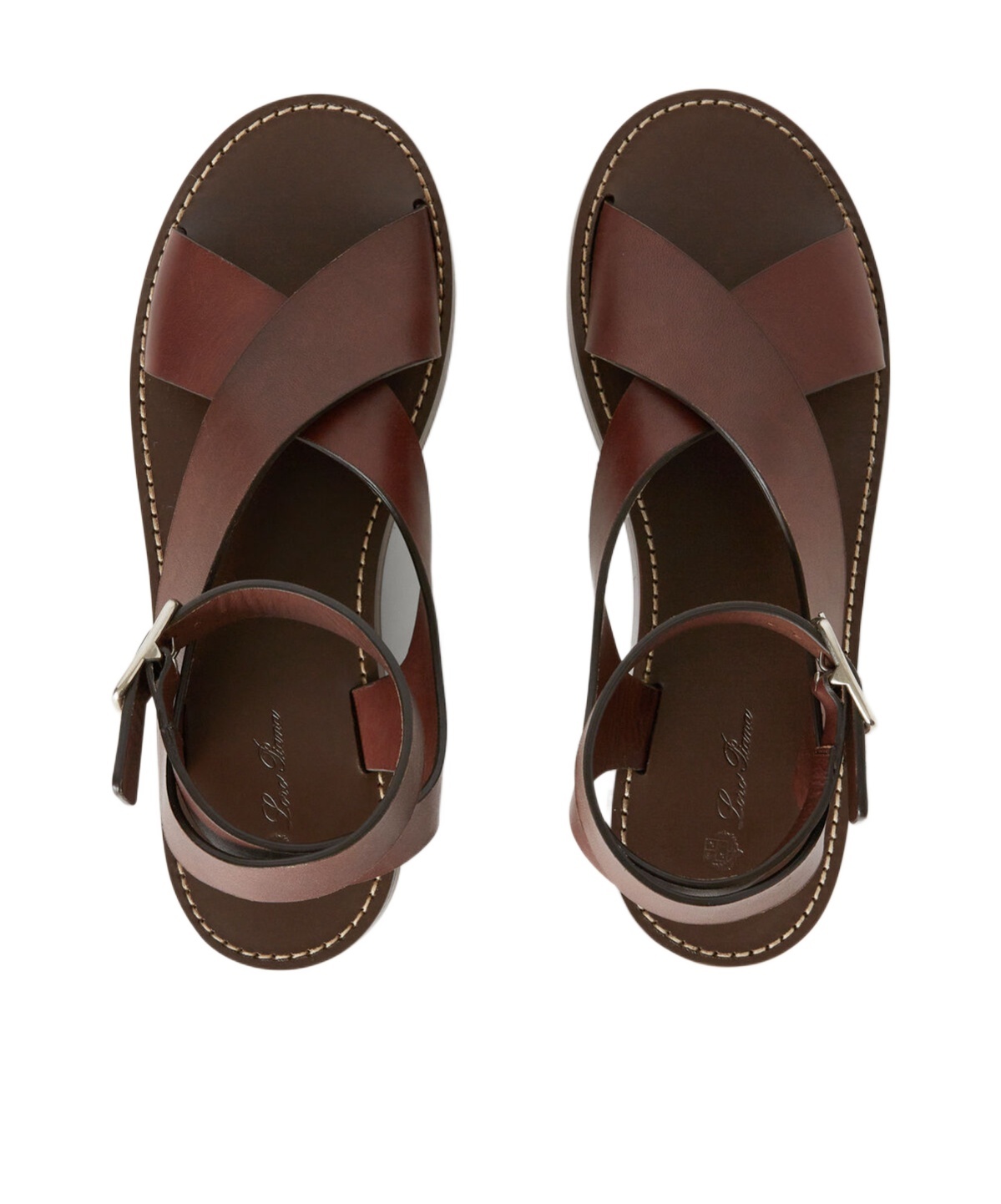 Loro Piana Criss-cross Leather Sandals In Brown