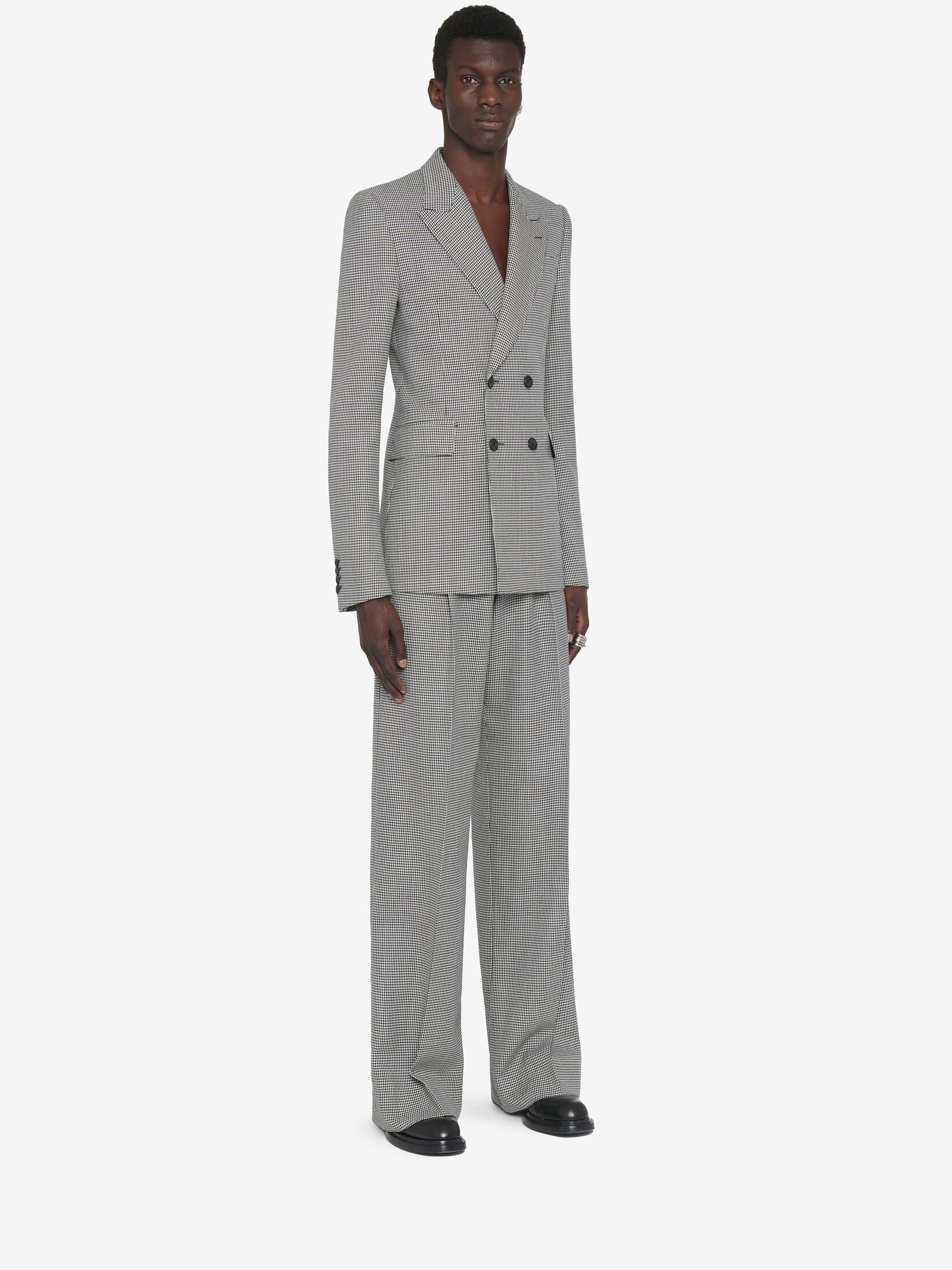 Alexander Mcqueen Houndstooth-print Double-breasted Blazer In Gray