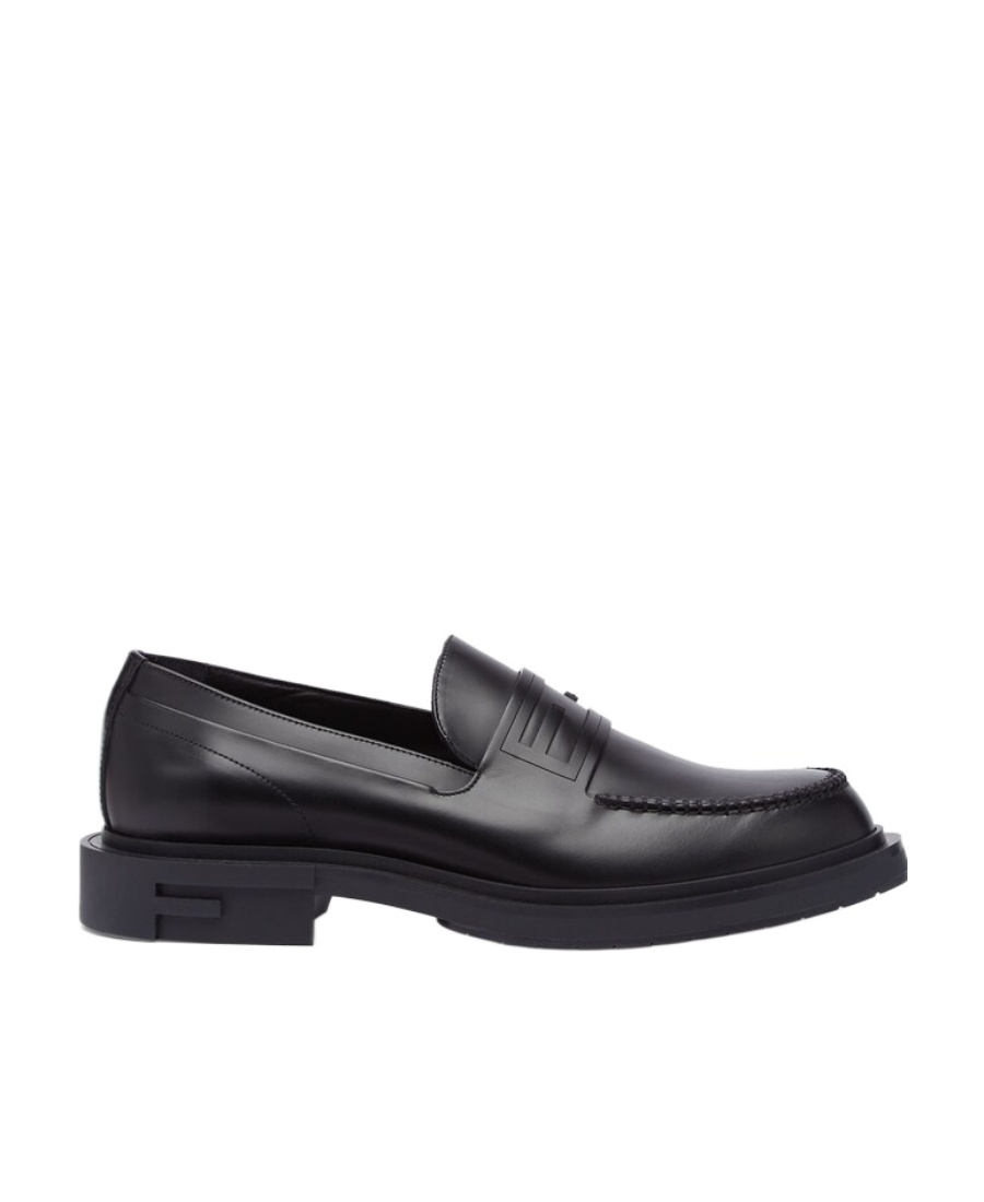 Fendi Frame Slip-on Leather Loafers In Black