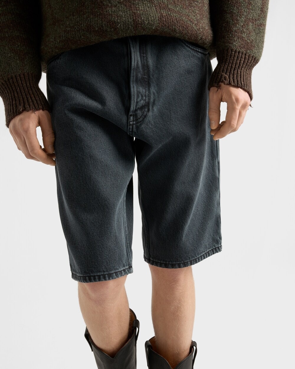 Prada Denim Bermuda Shorts Featuring Belt Loops In Black
