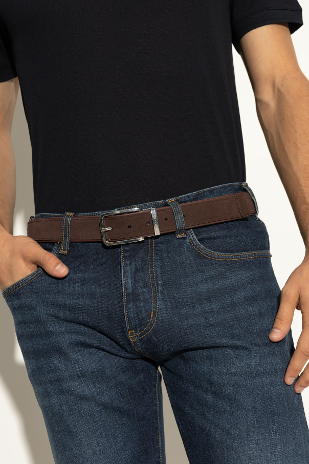 Emporio Armani Rectangle-buckle Suede-leather Belt In Gold