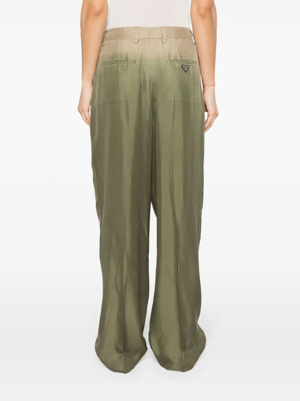 Prada Gradient Pintuck Twill Silk Pants In Military Green