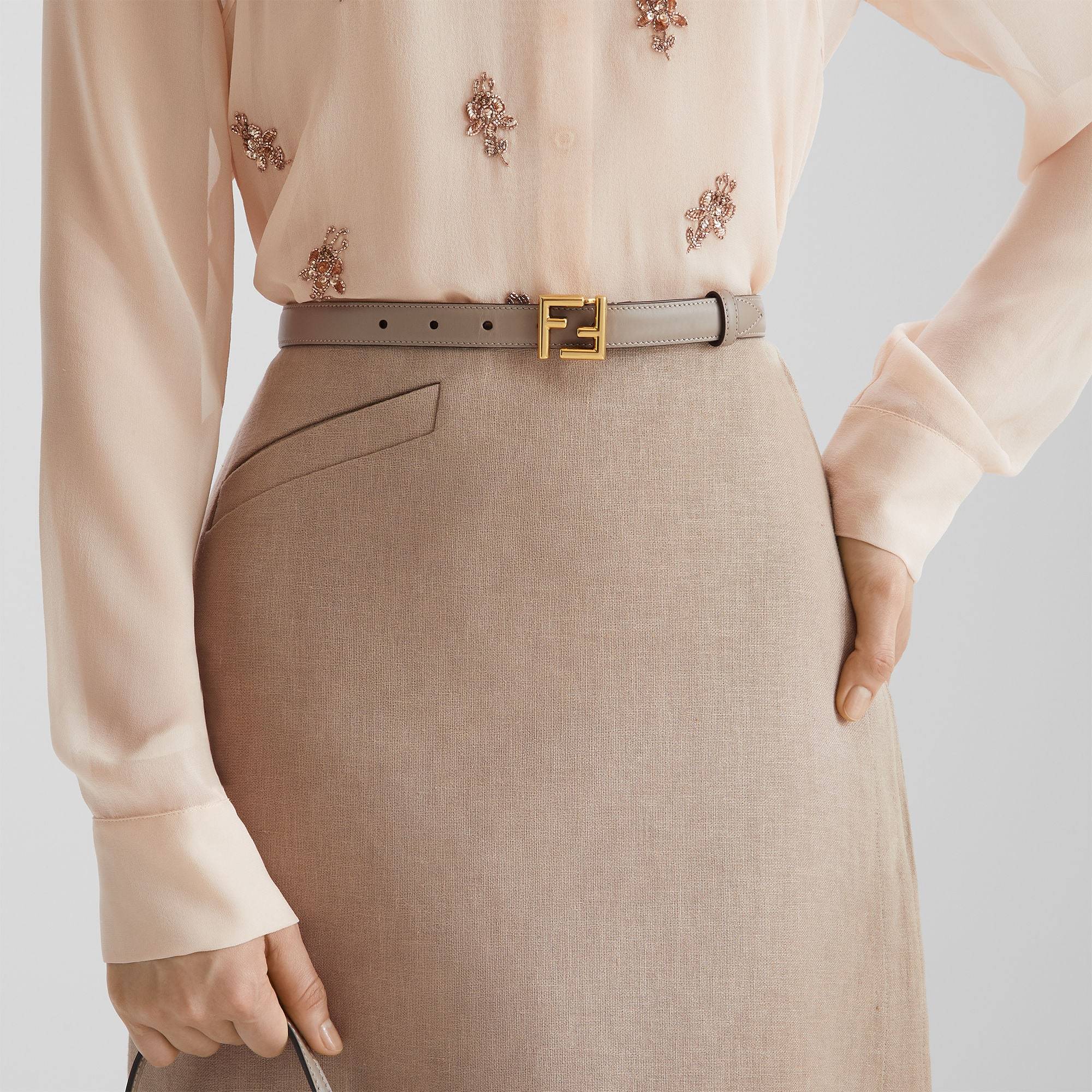Fendi Ff Leather Belt In Nude