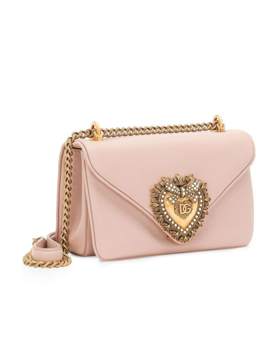 Dolce & Gabbana Medium Devotion Leather Crossbody Bag In Pink