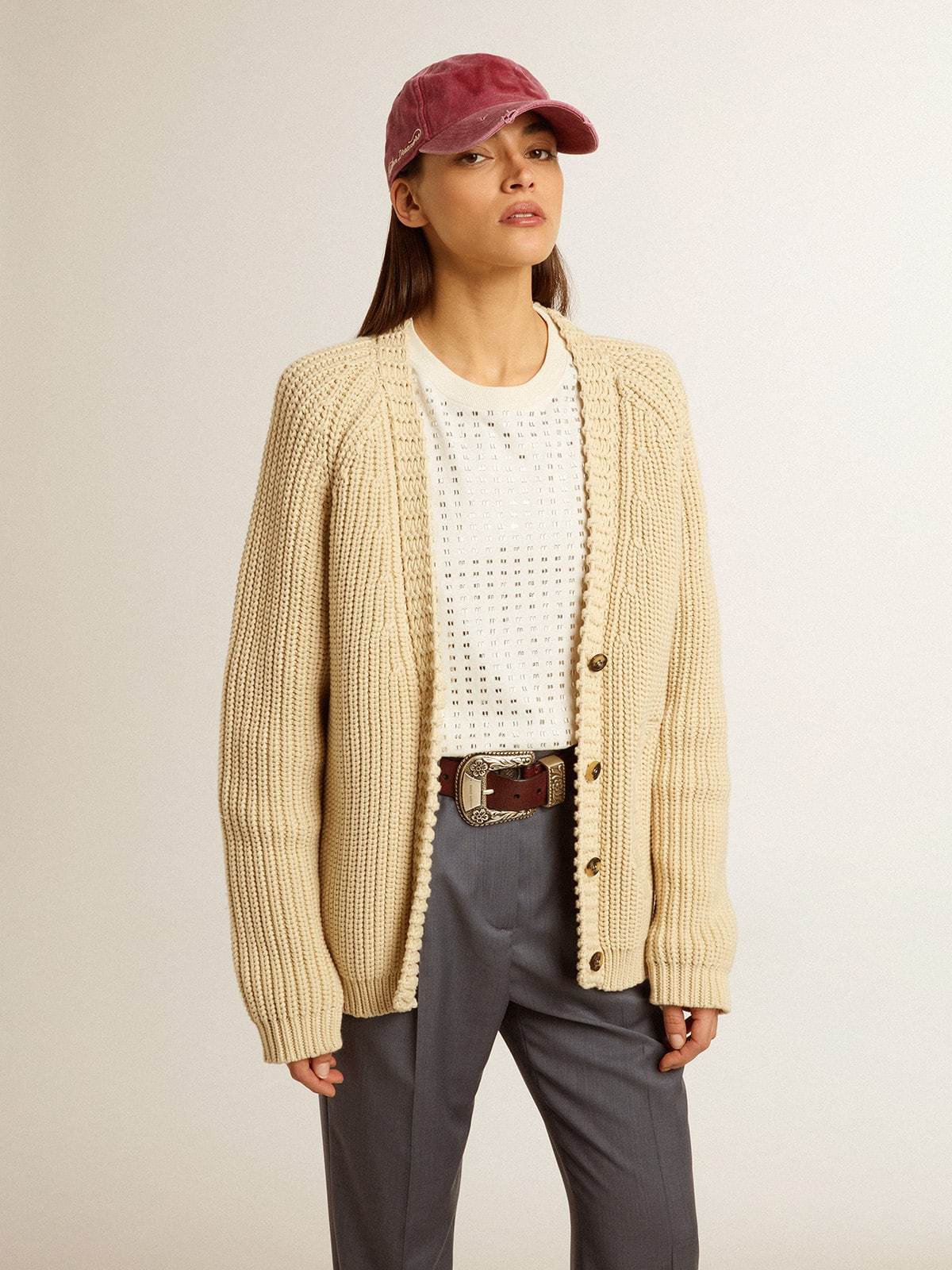 Golden Goose Oversize Cotton Cardigan Raglan Sleeves In Nude