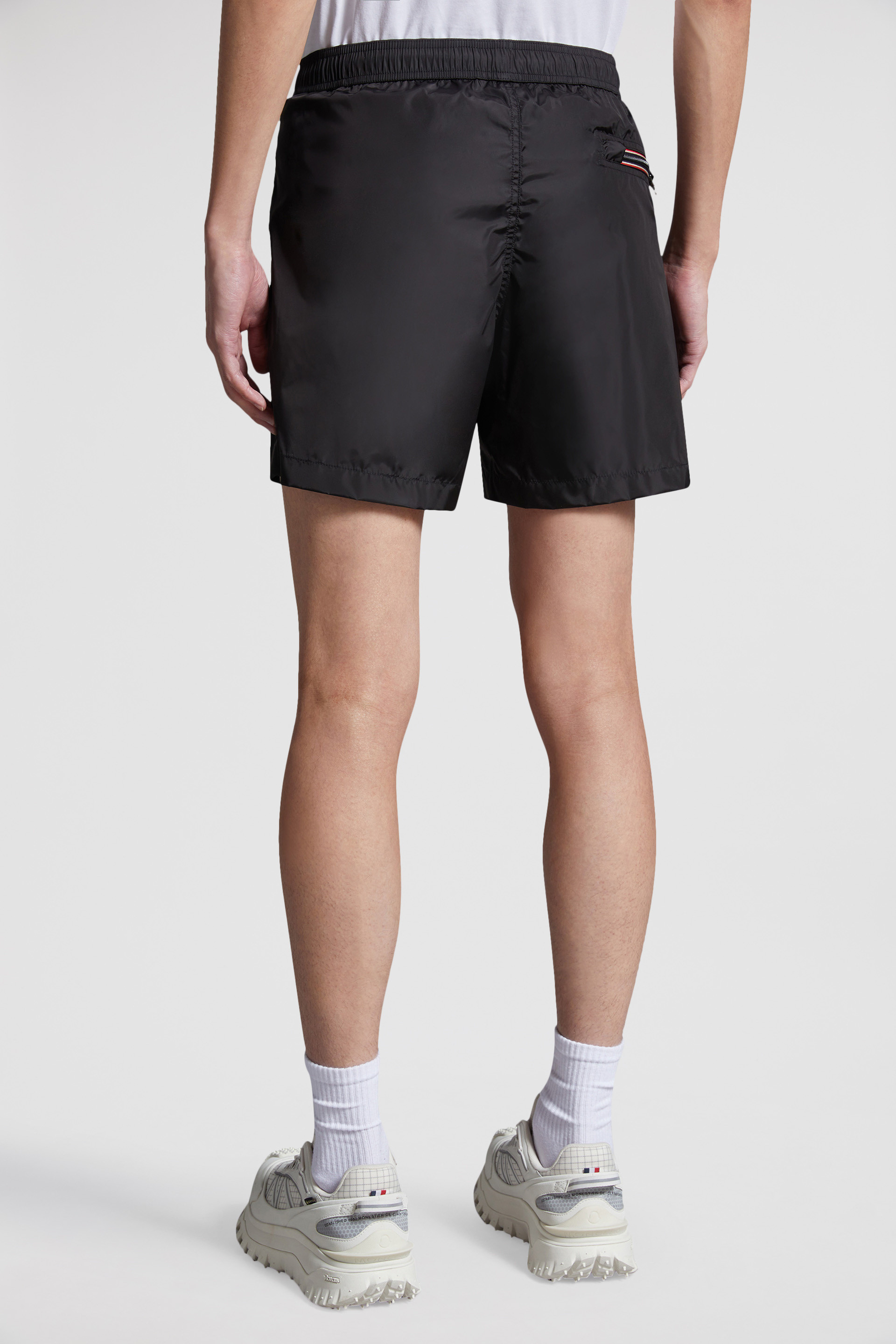 Moncler Logo Patch Swim Shorts With Elastic Waist In Black