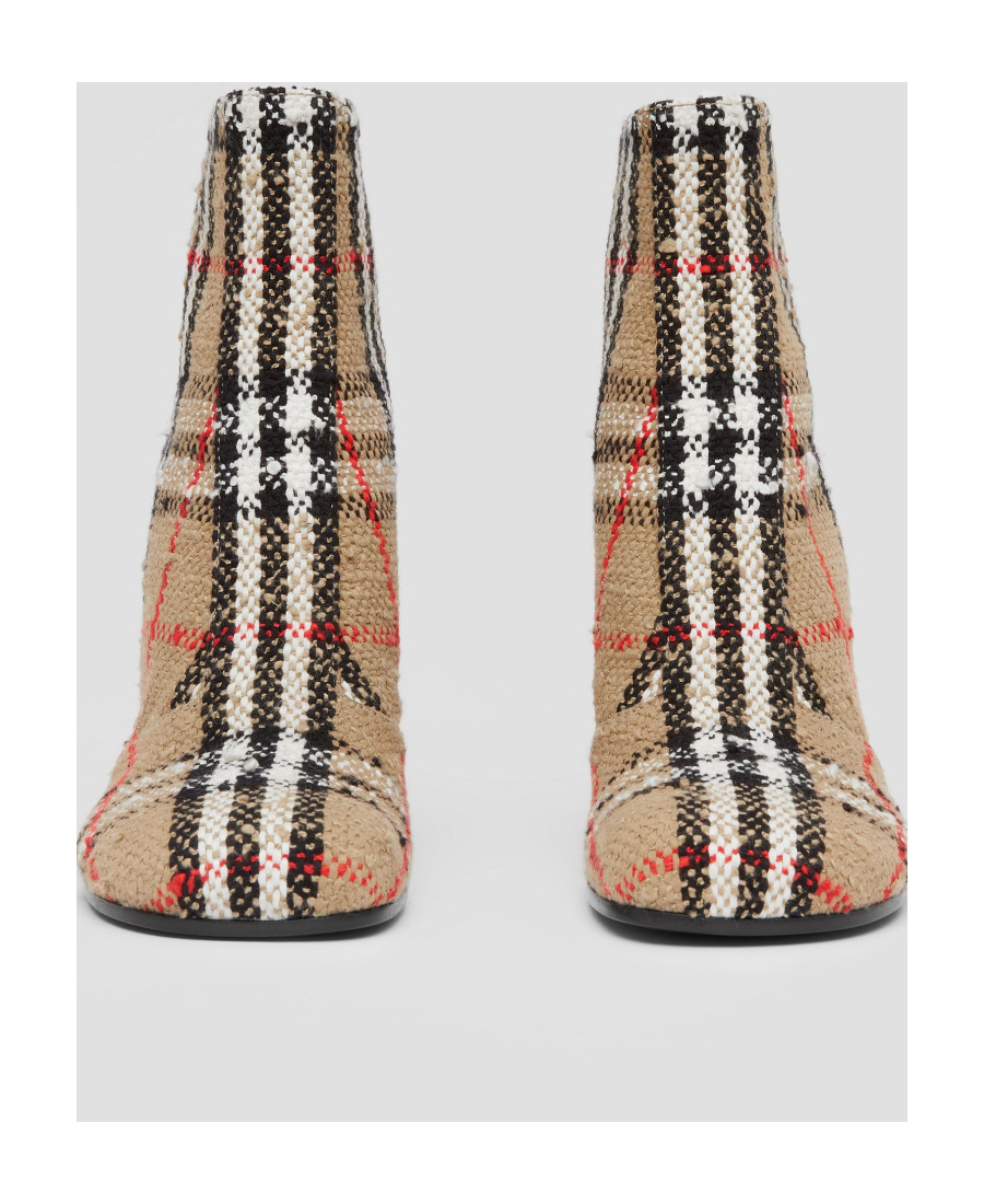 Burberry Anita Check Block-heel Ankle Boots In Nude