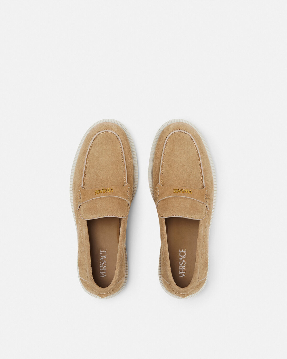 Versace Logo-plaque Loafers In Brown