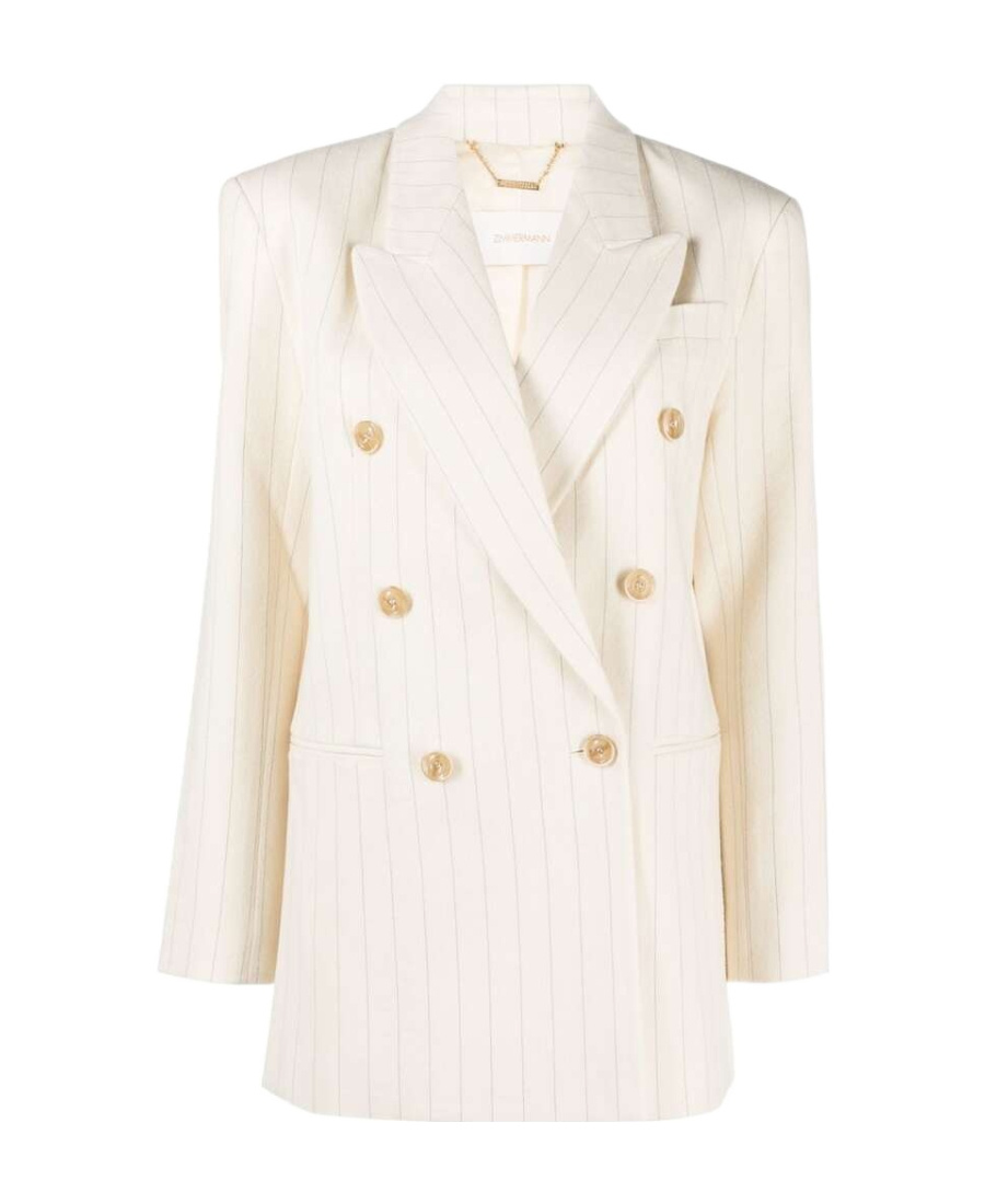 Zimmermann Luminosity Oversized Double-breasted Pinstriped Wool And Cotton-blend Blazer In White
