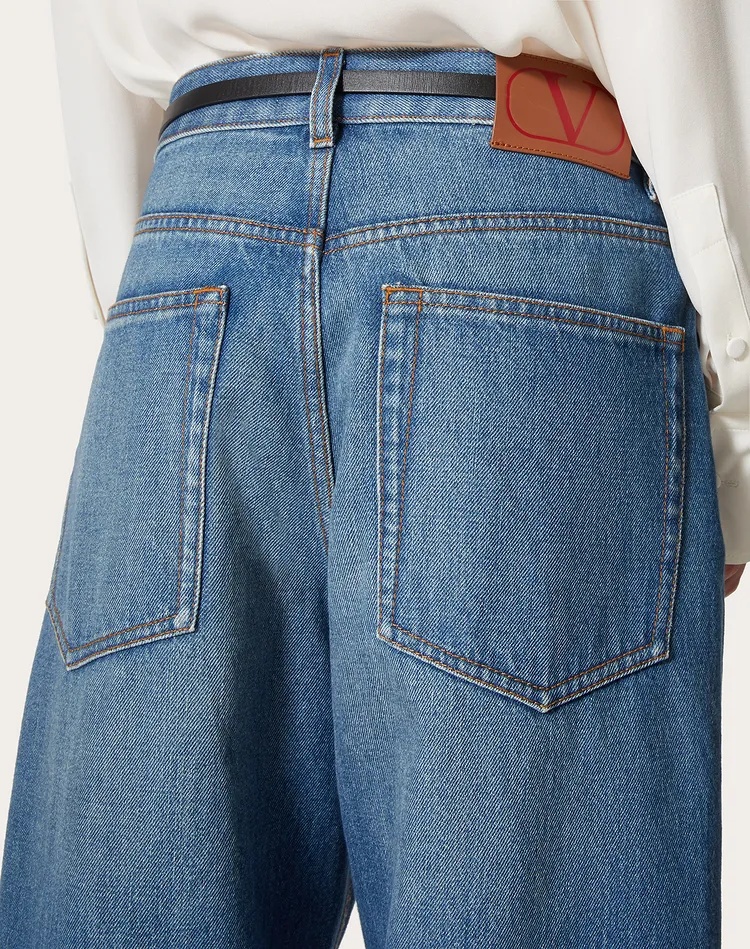 Valentino High-rise Denim Wide-leg Pants In Blue