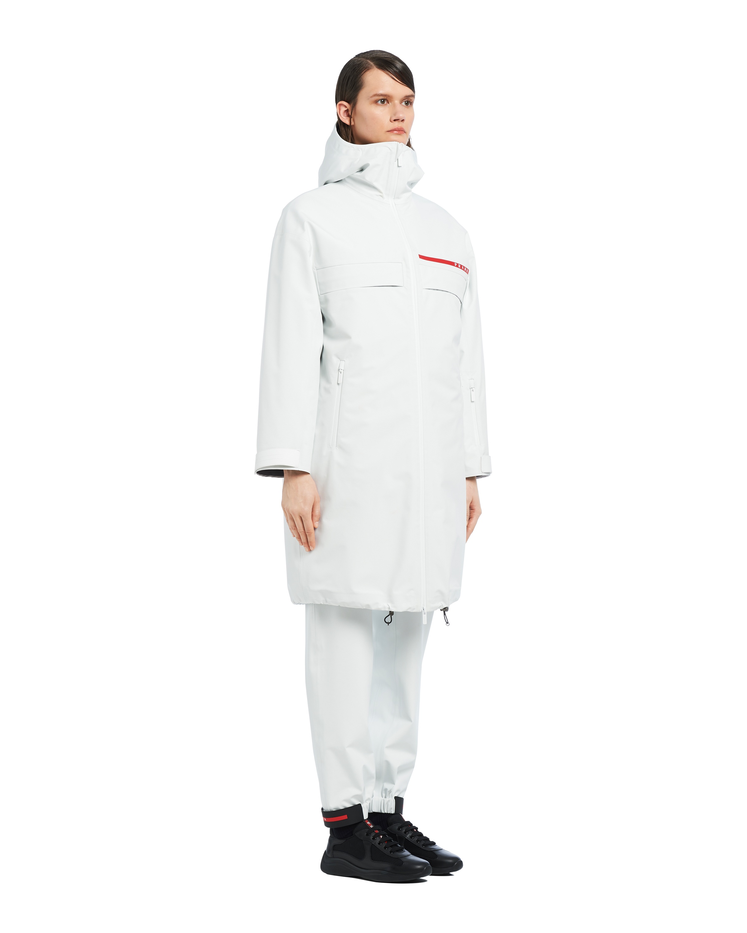 Prada Nylon Hooded Puffer With Elasticated Cuffs In White