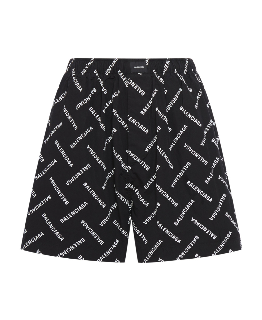 Balenciaga Cotton Shorts With Allover Logo In Black