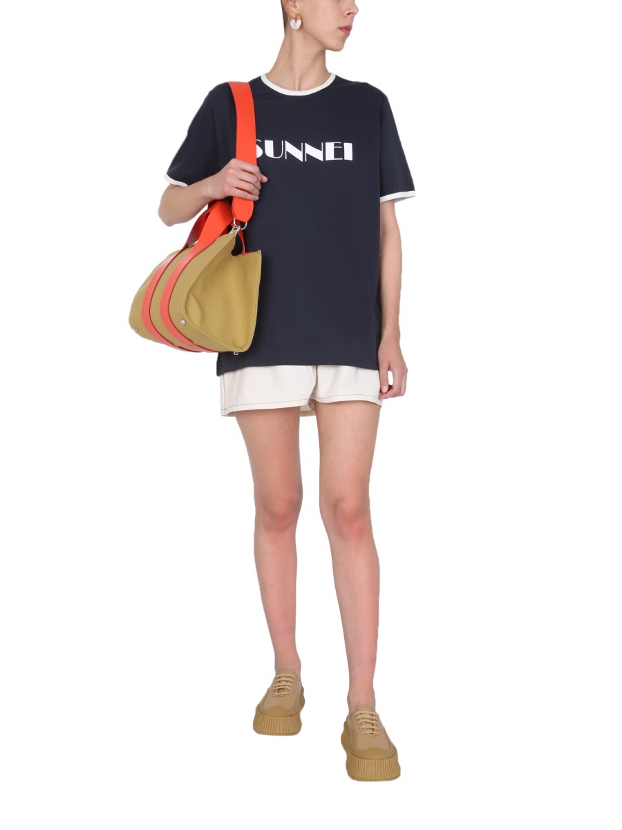 Sunnei Flocked Logo T-shirt In Blu ,off White