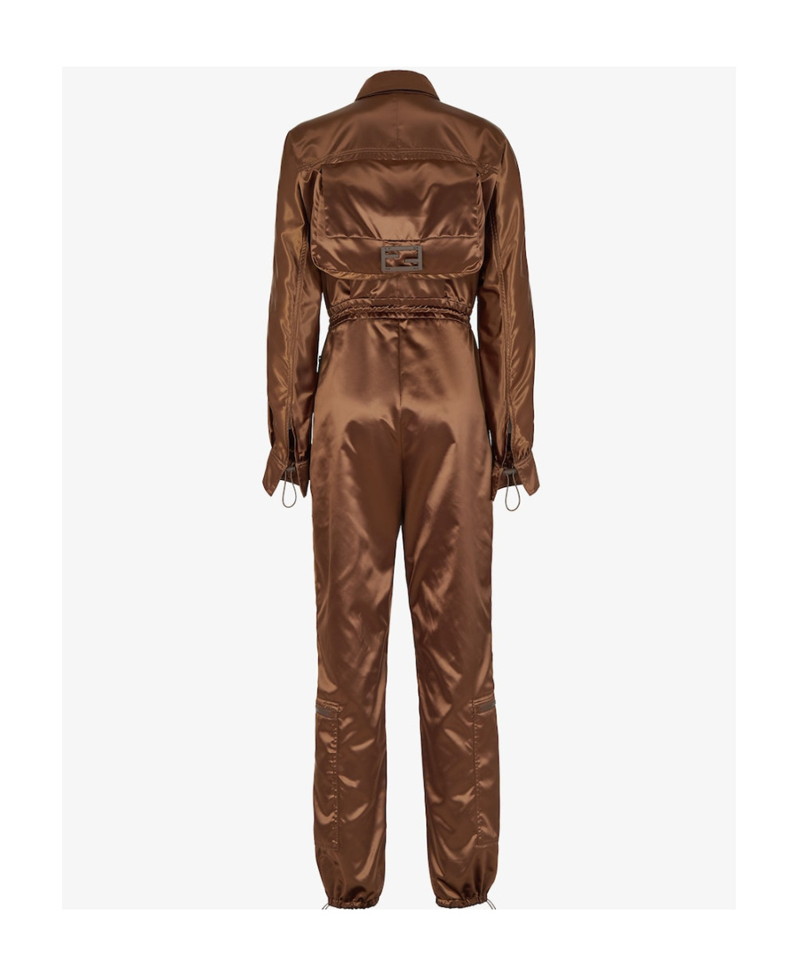 Fendi Ff Plaque Drawstring Waist Jumpsuit In Brown