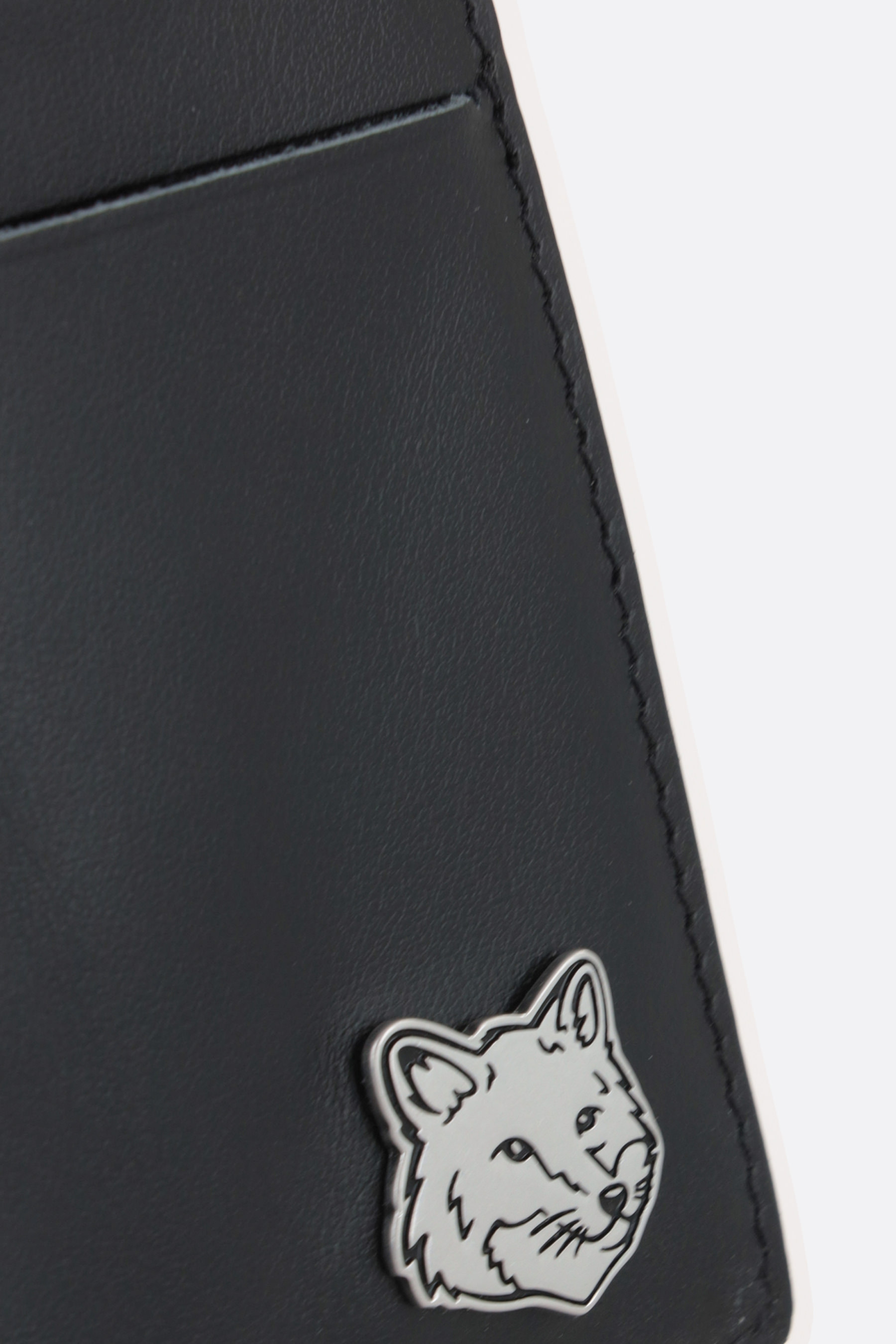 Maison Kitsuné Fox Head Leather Card Holder In Black