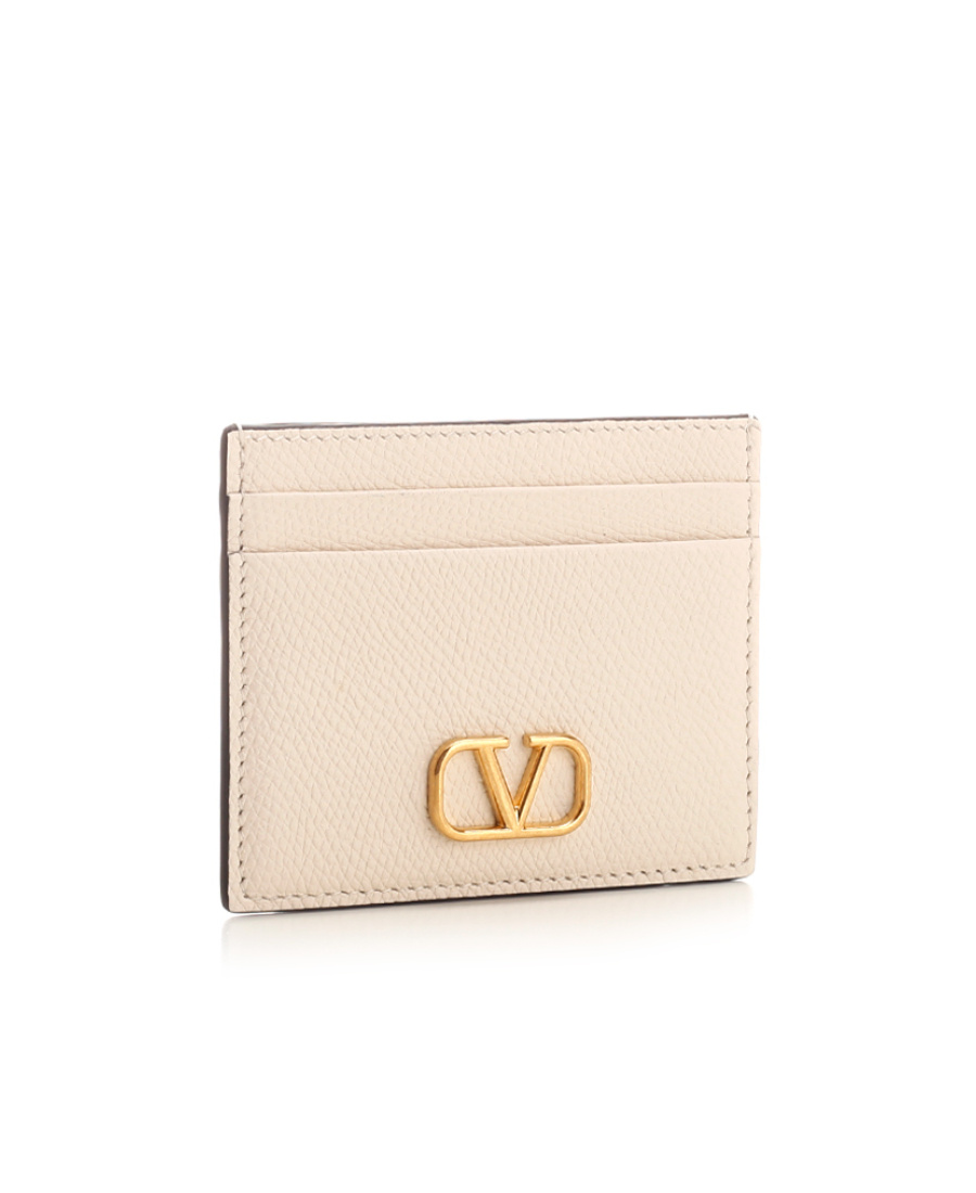 Valentino Vlogo Leather Cardholder In Nude
