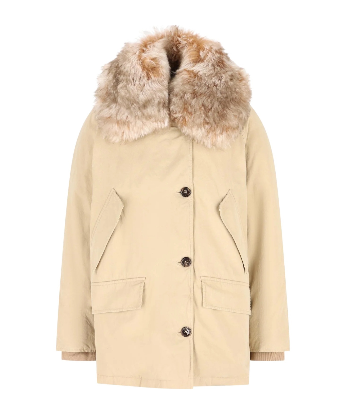 Prada Jacket With Faux Fur Collar And Long Sleeves In Yellow