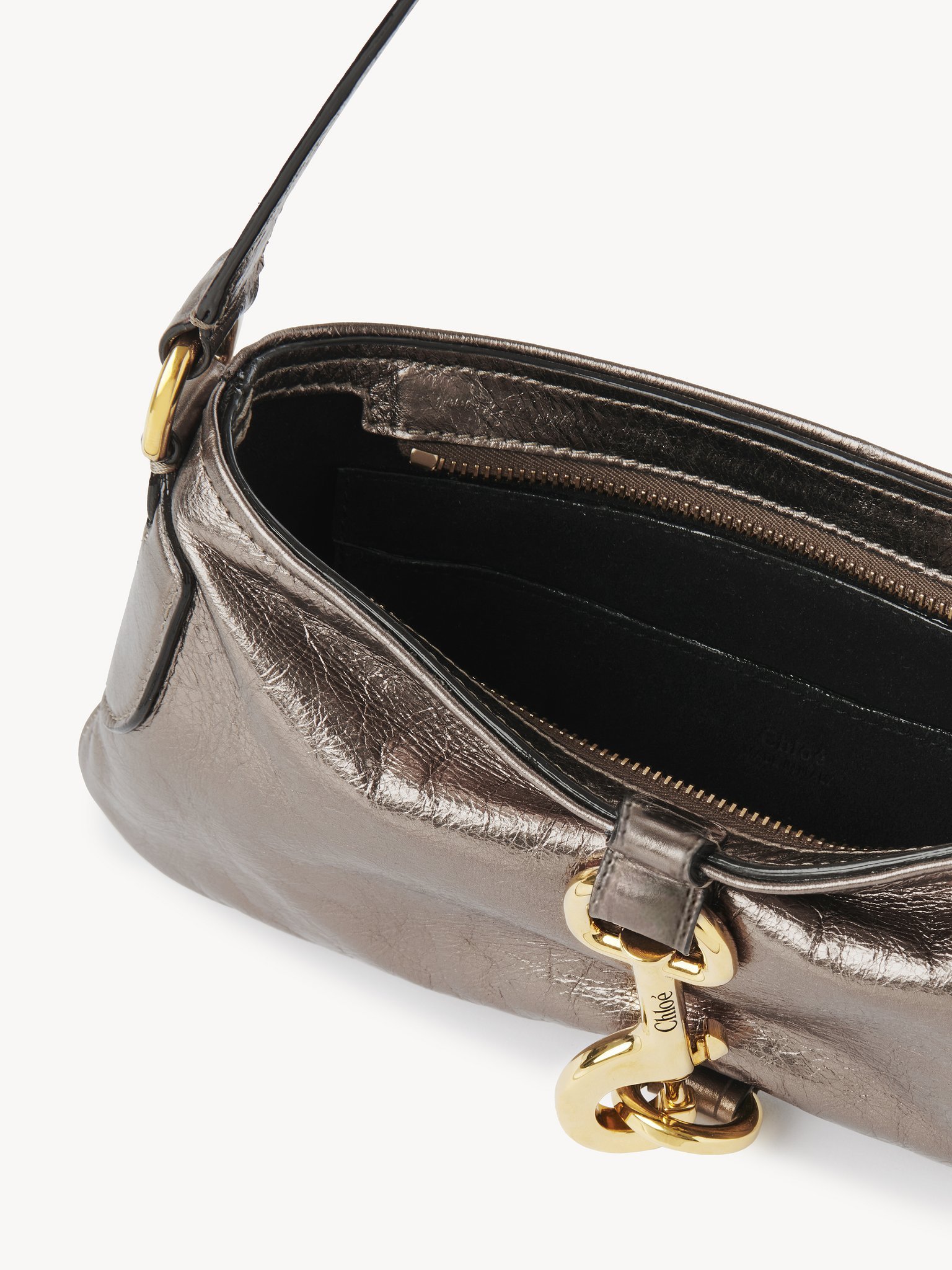 Chloé Sac Porté Épaule Kerala 25 En Cuir Métallisé Femme Gris Taille Onesize 100% Cuir De Veau In Nude