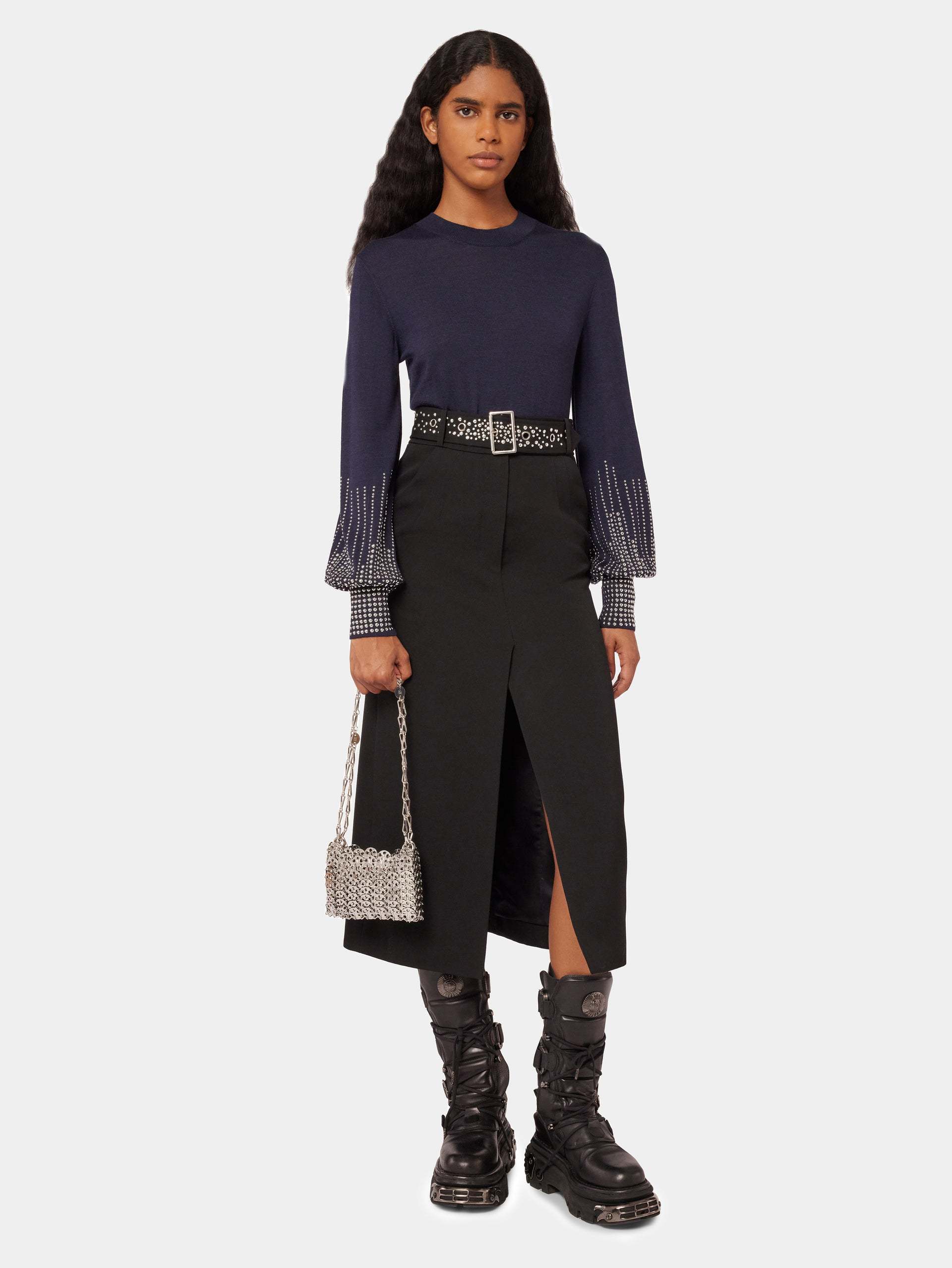 RABANNE RIVET CUFF WOOL SWEATER