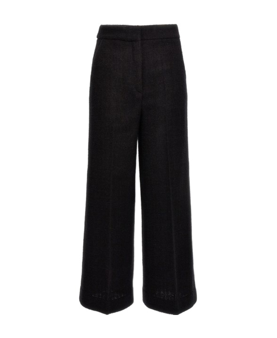 Moschino Cuffed Palazzo Trousers In Wool Gabardine In Black