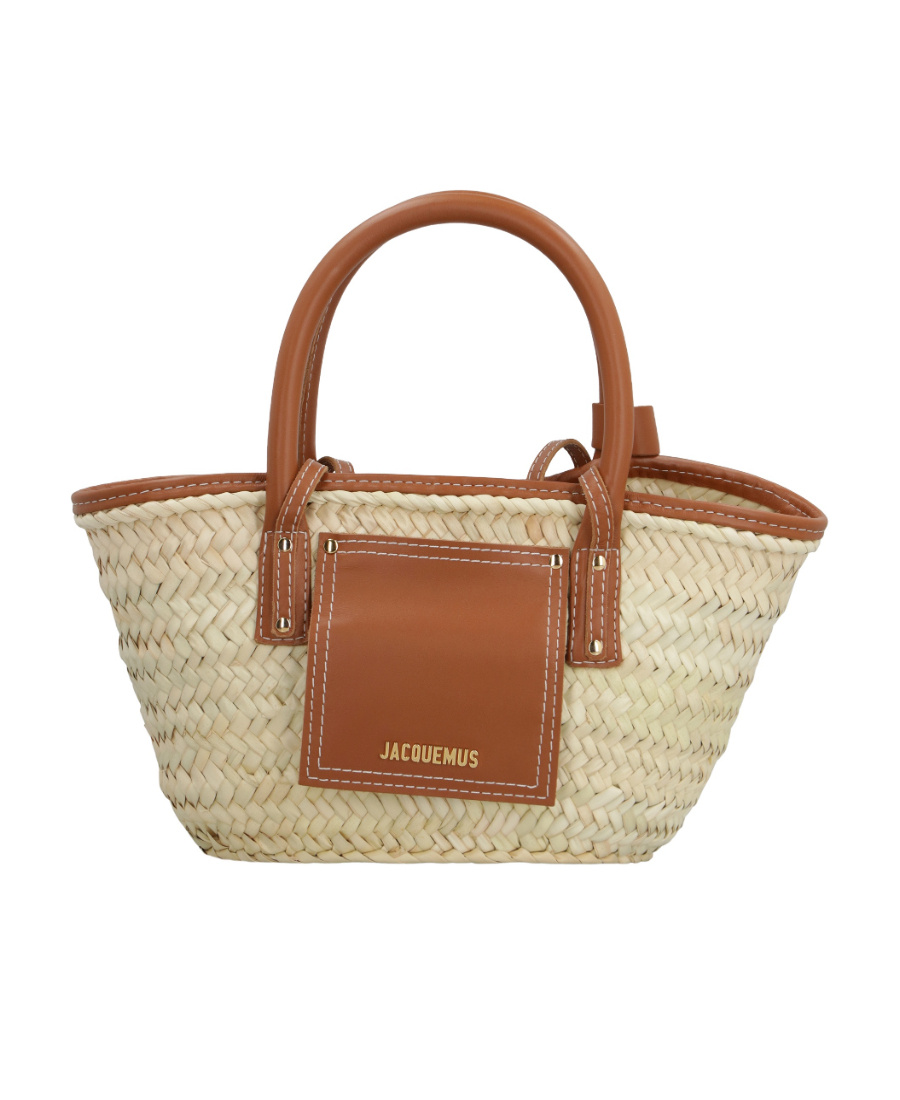 Jacquemus The Small Soli Basket In Brown Leather And Straw In Nude