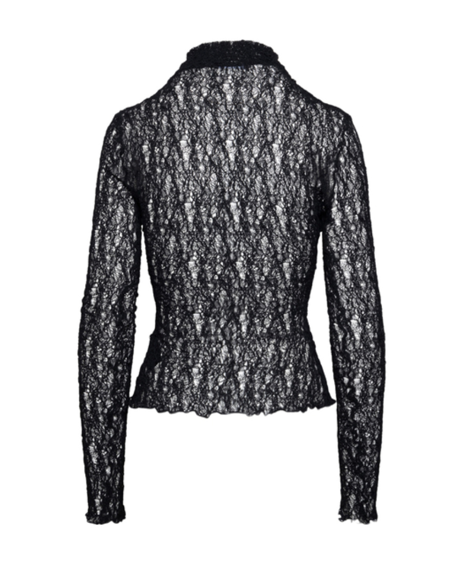 Balmain Open-knit Round-neck Jumper In Black