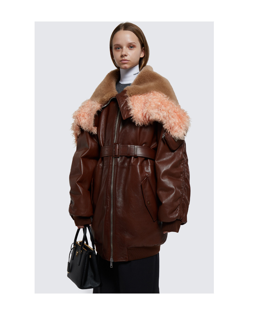 Prada Wool Overcoat With Large Outline In Brown