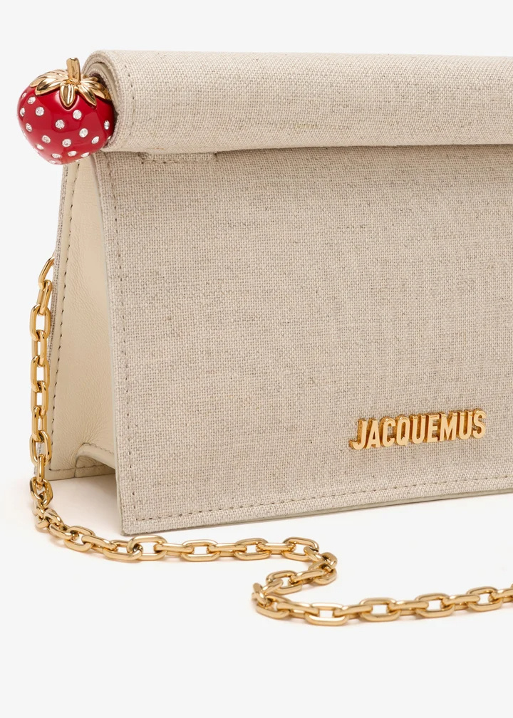 Jacquemus Pochette Small Embellished Leather-trimmed Canvas Clutch In Sand