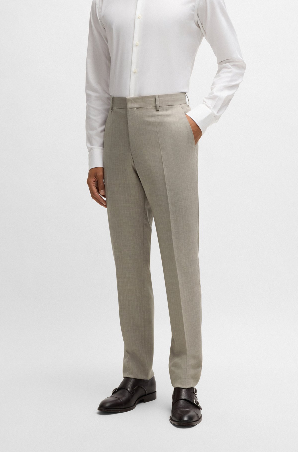 Hugo Boss Slim-fit Suit In Patterned Wool In Neutral