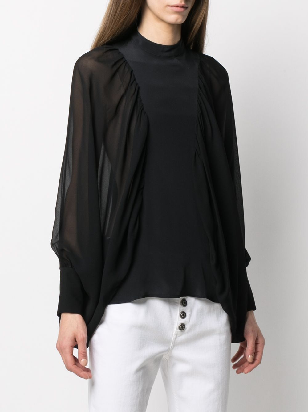 Dondup Sheer Bat Sleeves Blouse In Black