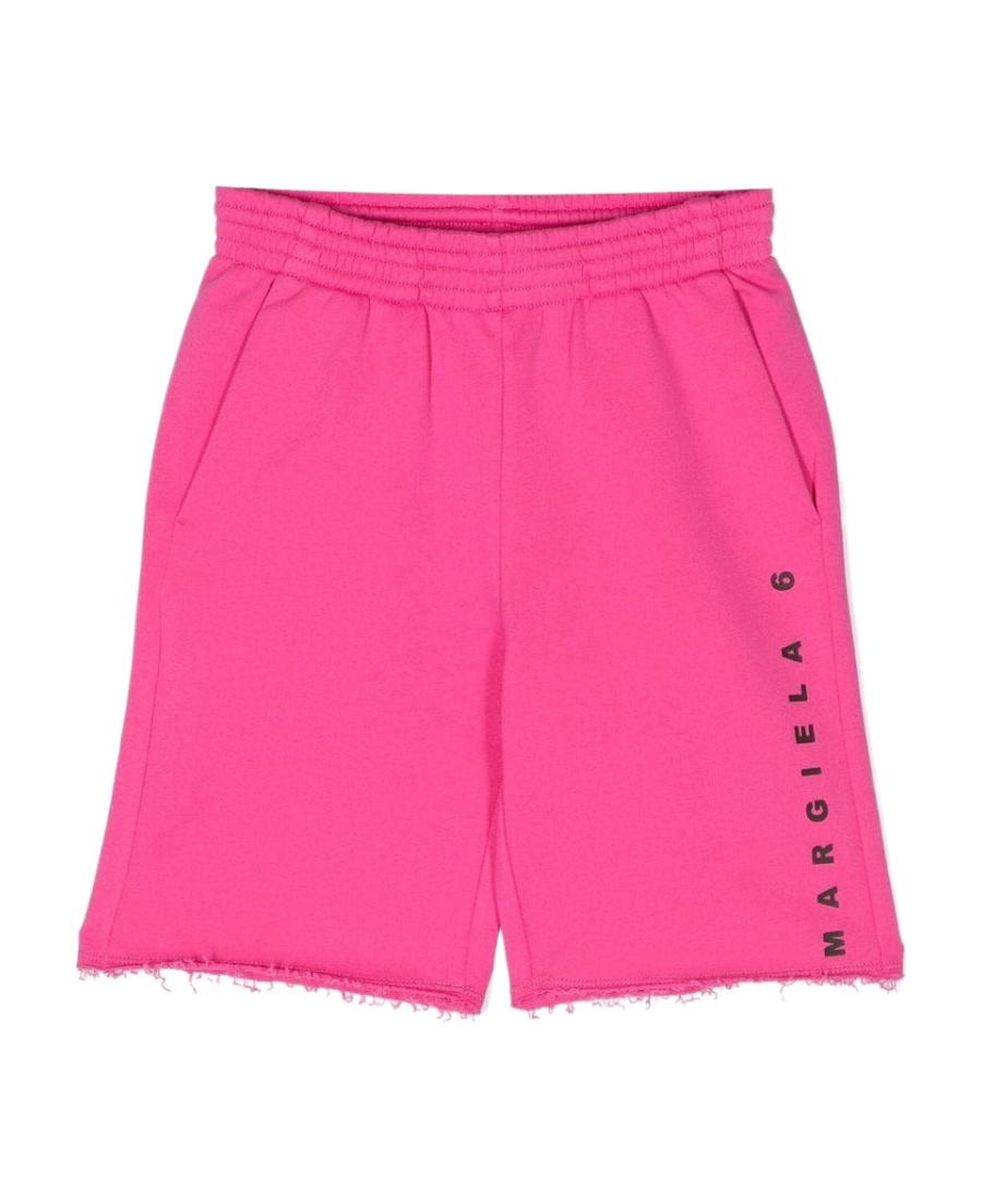 Mm6 Maison Margiela Pink Logo Print Cotton Shorts In Pink