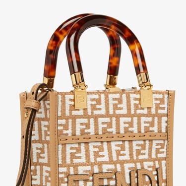 Fendi Raffia Mini Bag With White Tapestry Fabric Ff Motif In Nude