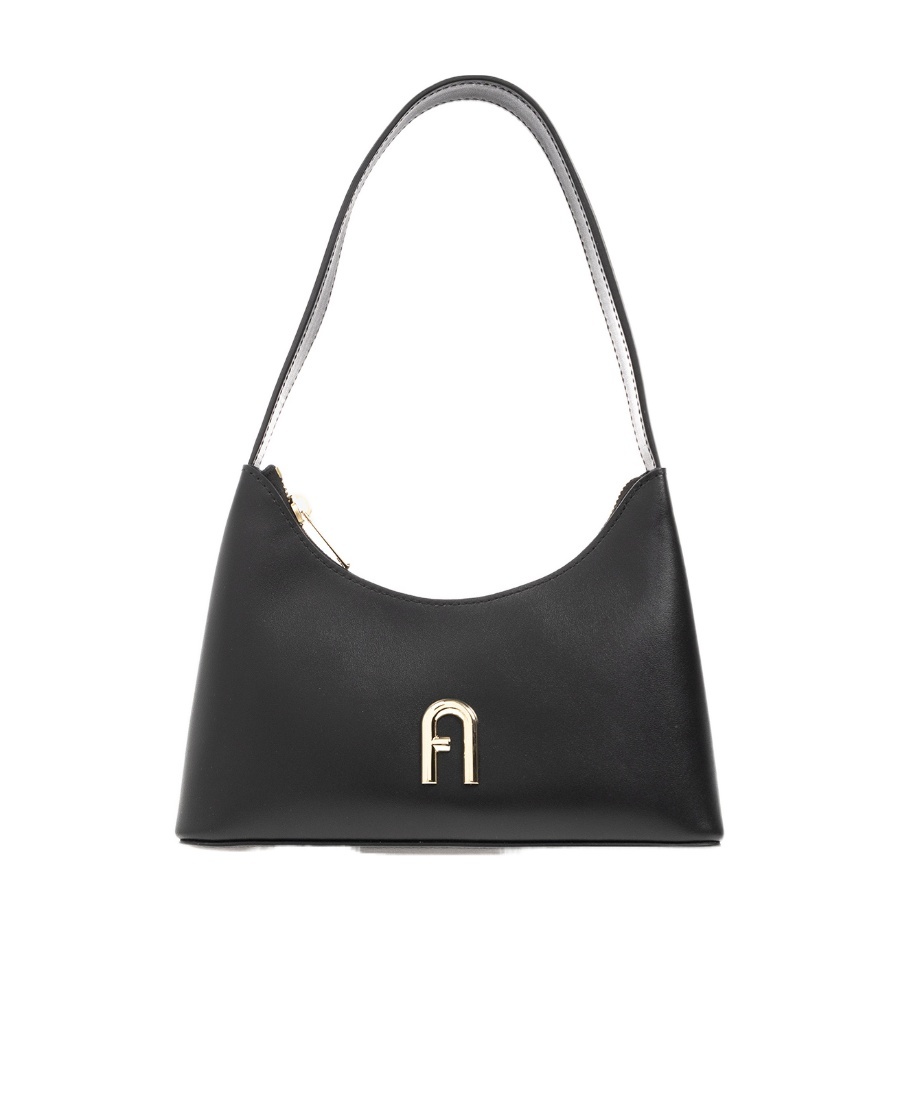 Furla Logo-plaque Leather Shoulder Bag In Black
