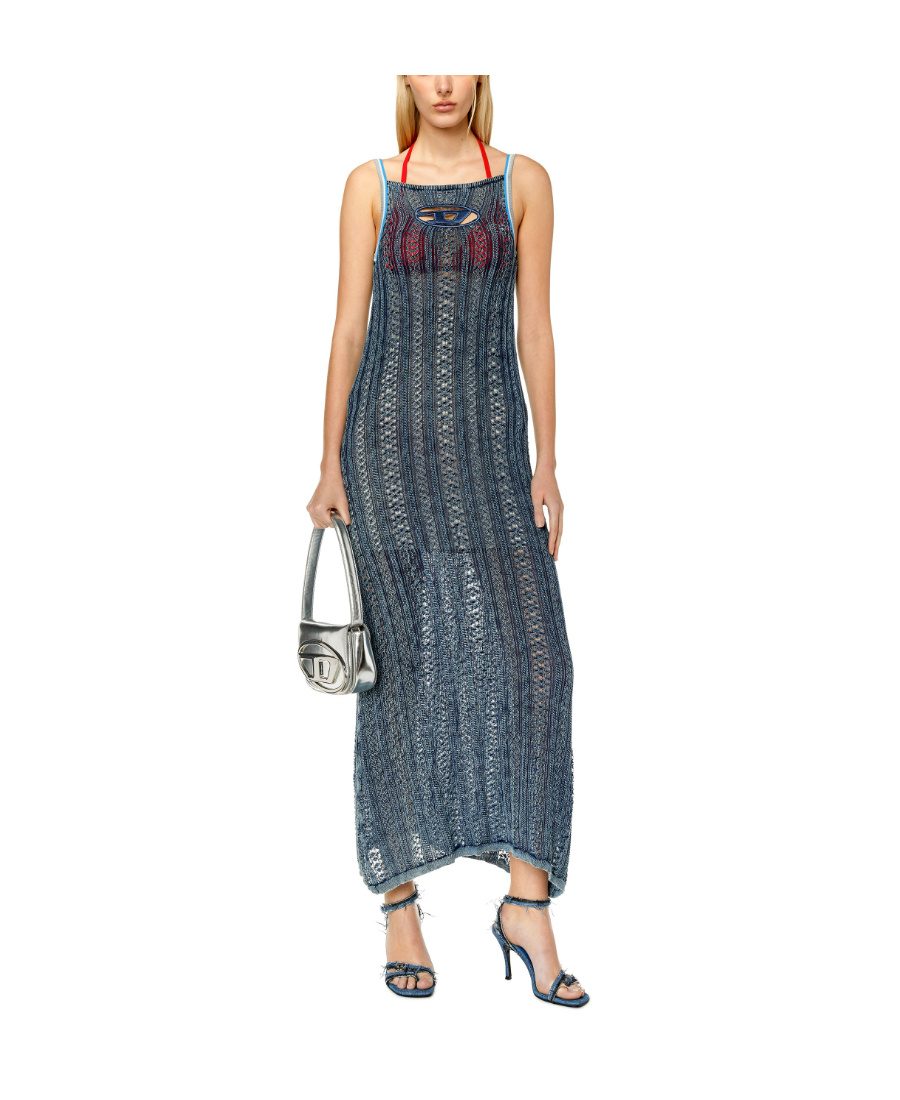 Diesel Logo-patch Knitted Dress In Blue