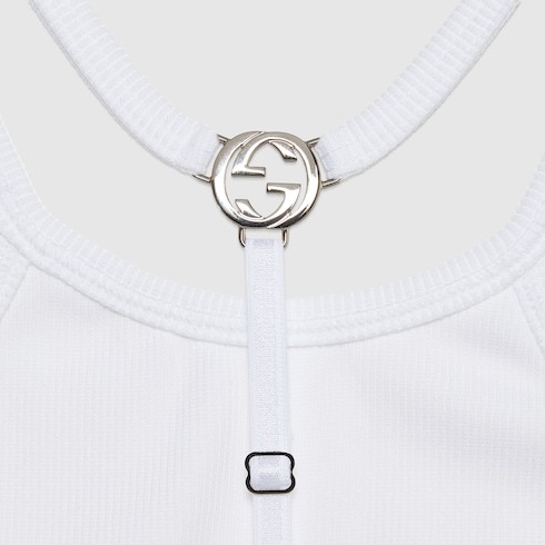Gucci Interlocking G Ribbed Cropped Top In White