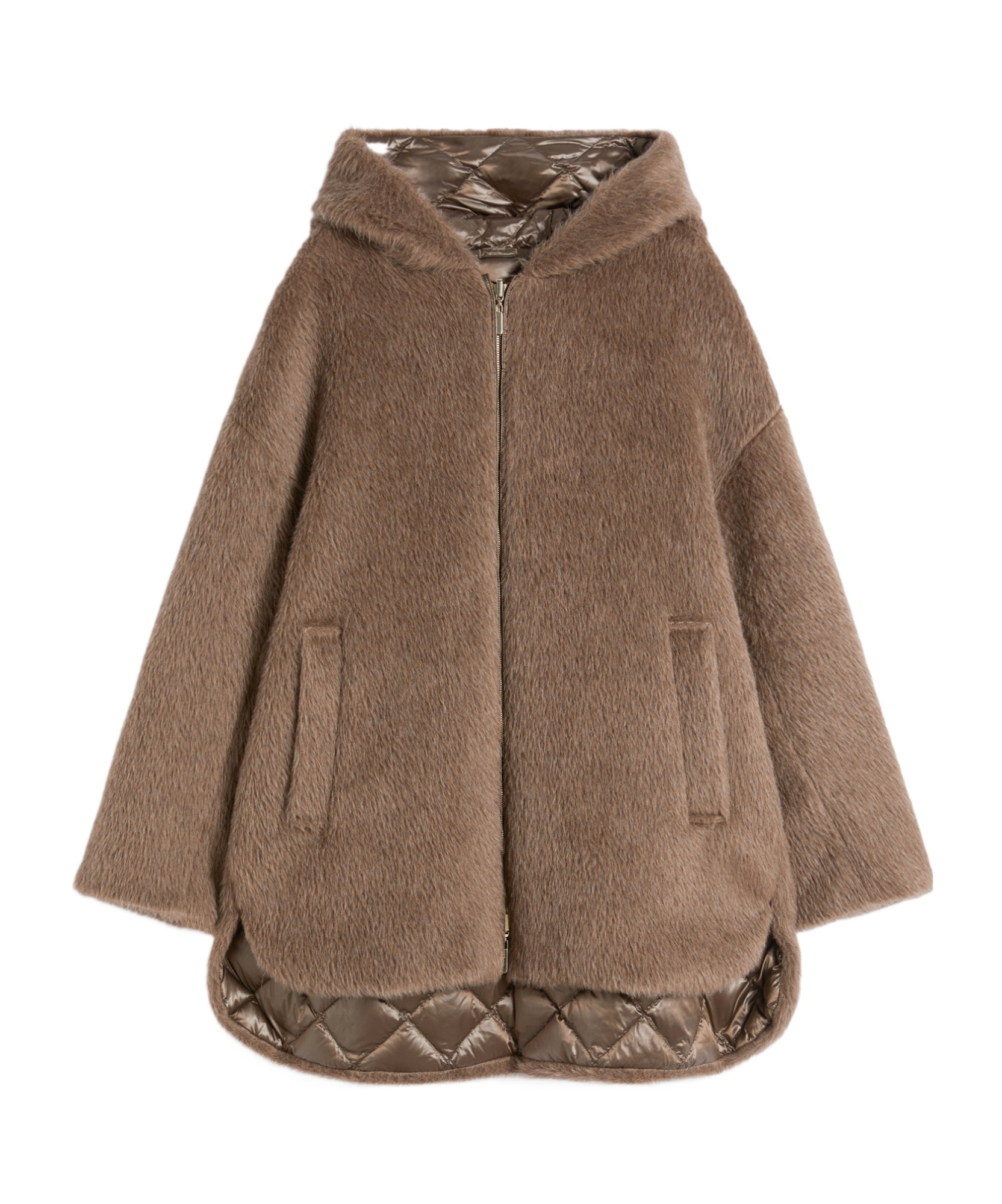 Max Mara Reversible Padded Mini Jacket In Faux Fur And Water-repellent Fabric In Brown