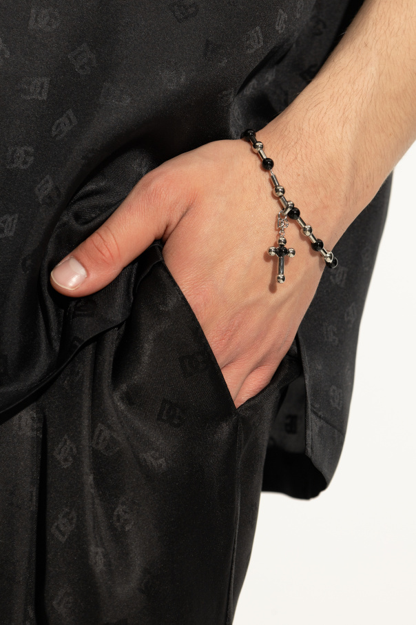 Dolce & Gabbana Cross-pendant Bracelet In Black