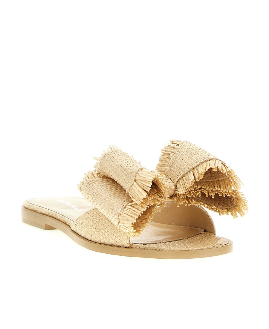 Mach&mach Cadeau Raffia Bow Flat Slide Sandals In Nude