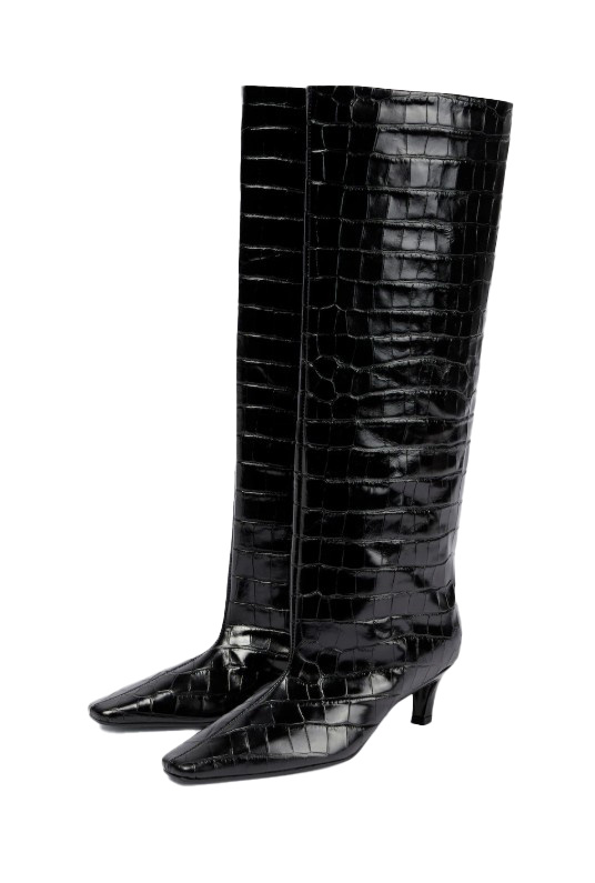 Totême Croc-effect Leather Knee-high Boots In Black