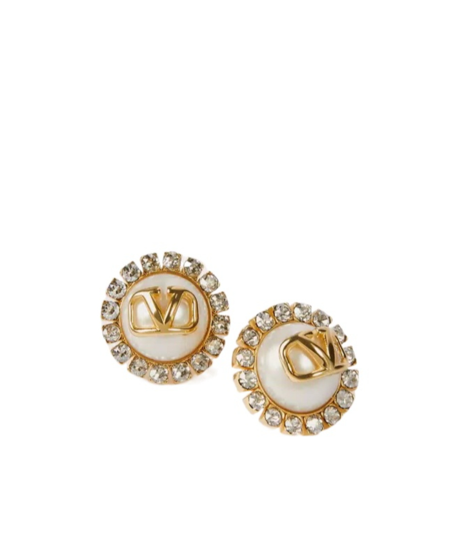 Shop Valentino Vlogo Signature Metal And Resin Earrings With Swarovski Crystals In Yellow