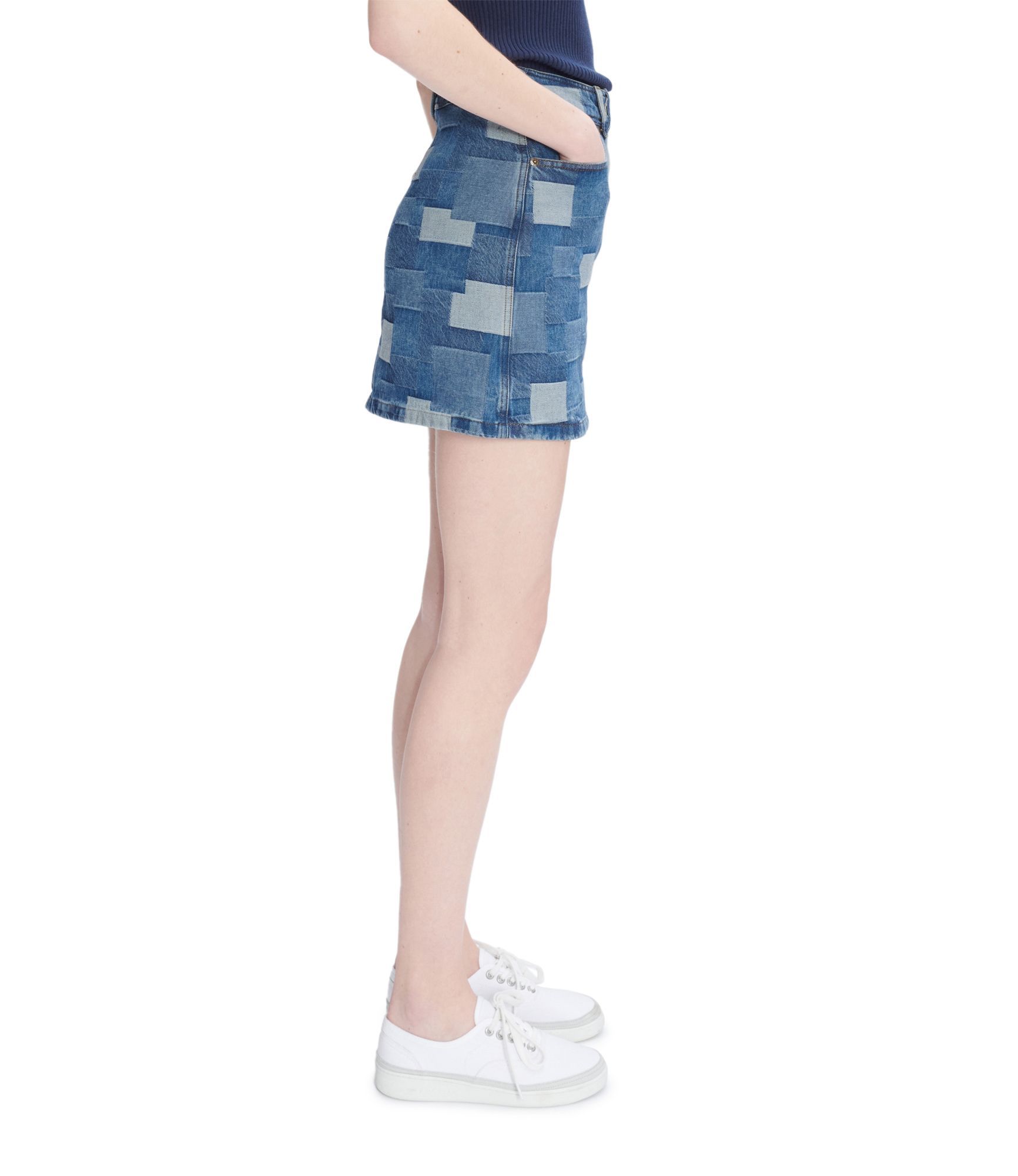 Apc Patchwork V-belt Mini Skirt With Front Pockets In Blue