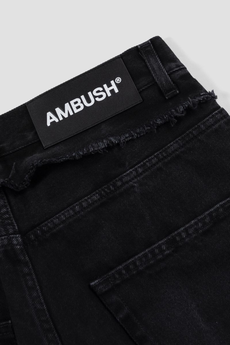 Ambush Frayed-trim Loose Jeans In Black