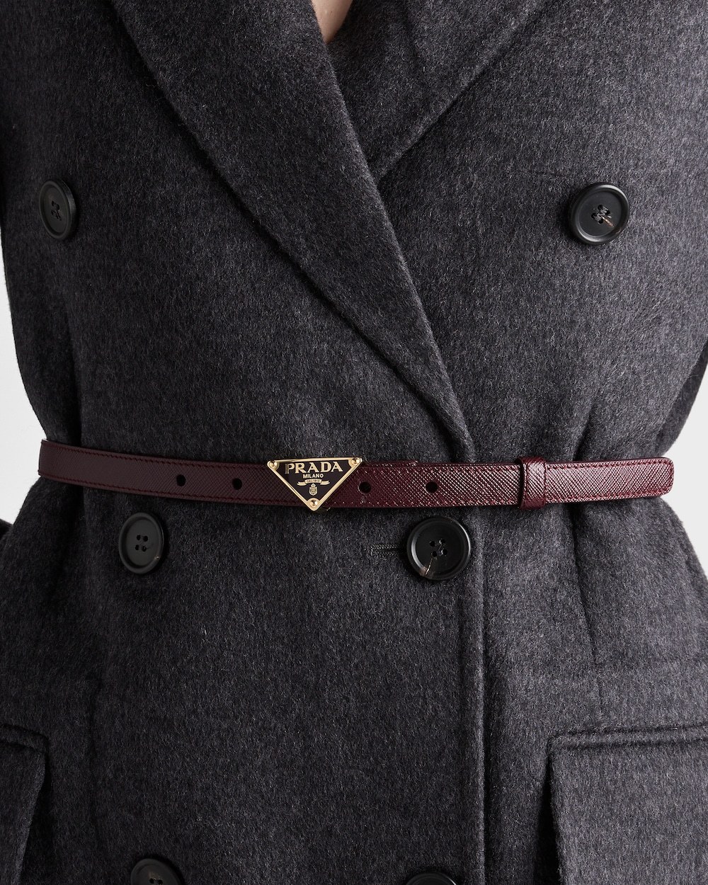 Prada Saffiano-leather Belt In Burgundy