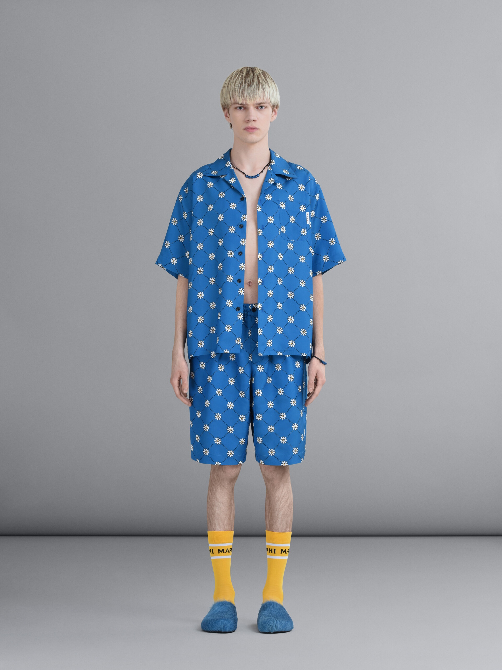 Marni Daisy-print Track Shorts In Blue