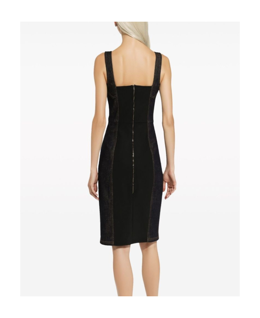 Dolce & Gabbana Logo-plaque Midi Denim Dress In Black