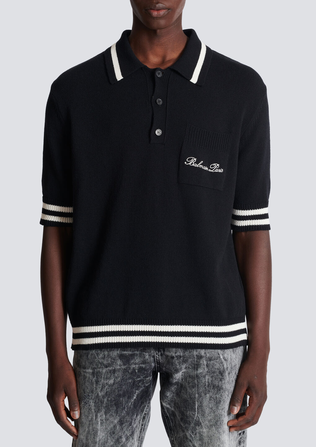 Shop Balmain Signature Polo Shirt In Black
