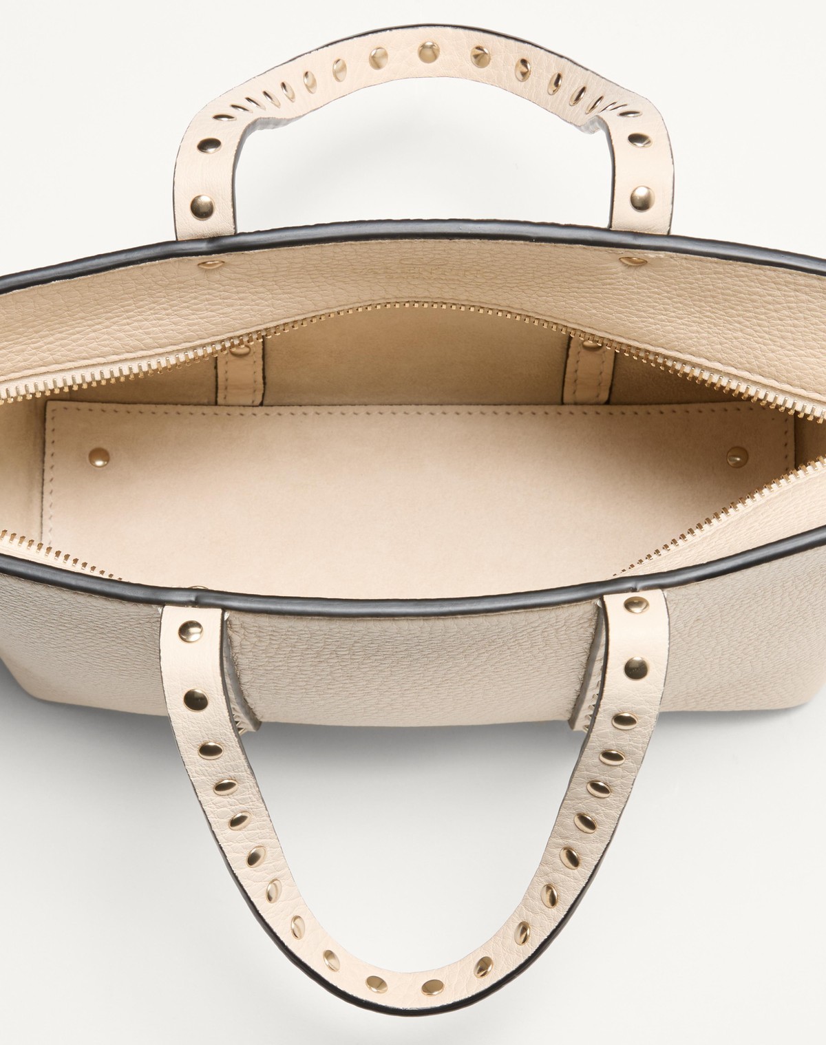 Valentino Garavani Sand Leather Small Rockstud Shopping Bag In Neutral